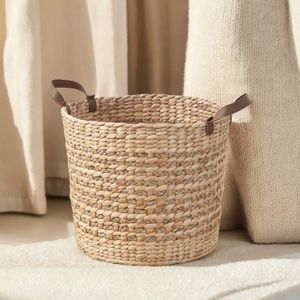 Natural Brown 16\" Water Hyacinth <b>Woven</b> Round Storage <b>Basket</b> Multi-Use <b>Woven</b> <b>Baskets</b> - Product Image 4