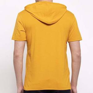 เสื้อฮู้ดผู้ชายสีเหลืองมัสตาร์ด ทรงปกติ ผ้าฝ้ายถัก สีพื้น แขนสั้น สำหรับฤดูร้อน - Product Image 3
