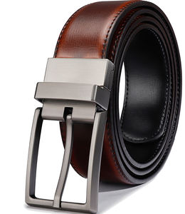 Cinturón Formal Reversible de Cuero Vacuno Genuino para Hombre con Patrón Sólido, Estilo Casual, Hebilla Ajustable de Metal Color Gris Metálico - Product Image 1