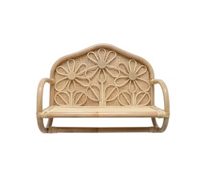 Étagère murale en rotin naturel avec motif floral tissé à la main, barre de suspension et design décoratif pour chambre d'enfant, usage domestique - Product Image 1