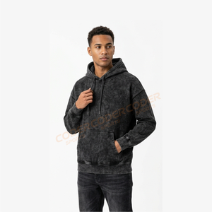 Sudadera con Capucha de Otoño de Alta Calidad, Lavada al Ácido y con Efecto Desgastado, Forrada, con Logotipo Personalizado, 100% Algodón, Tejido de Felpa, Marca CODER SPORTS - Product Image 3