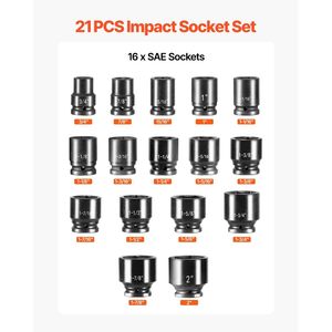 3/4 in Drive <b>Impact</b> <b>Socket</b> Set 21-Piece SAE 3/4 6-Point Cr-V Alloy Steel for Auto Repair Easy-to-Read Size Markings - Product Image 3