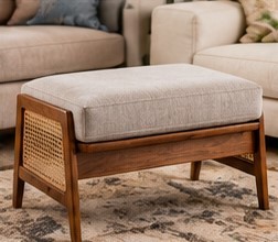 Banco Otomano Moderno de Madera Rectangular con Cojín y Asiento de Cuerda para Sala de Estar y Dormitorio, Ideal para Regalo de Inauguración - Product Image 1