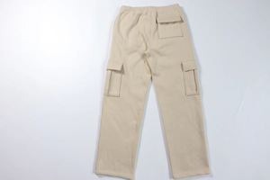 Men's Beige Cargo Sweatpants <b>Elastic</b> <b>Waist</b> Drawstring Multiple Pockets Casual Autumn Style Knitted Cotton Midweight - Product Image 4