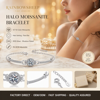 Bracelet Moissanite D Color VVS 3EX Taille Brillant Sertissage Quatre Griffes Halo S925 Plaqué Rhodium Réglable 15+3cm GRA