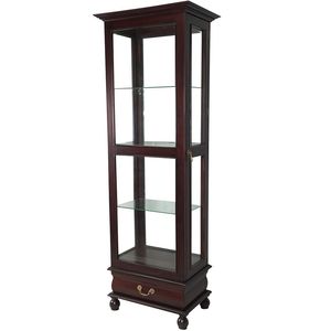 Mahogany glass reproduction display <b>cabinet</b> has a bottom drawer for storage in a brown finish for the living room indoor use. - Product Image 4