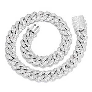 Collar de Cadena de Eslabones Unisex de Plata 925 Chapado en Oro de 18K con Moissanita, Corte Brillante Redondo, Engaste de Garra, Estilo Hiphop, Uso Diario - Product Image 2