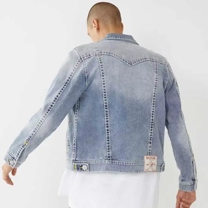 Men's Light Blue <b>Denim</b> Jacket Turn-down Collar Casual Single Breasted Button Closure Washed Cotton <b>Material</b> - Product Image 2