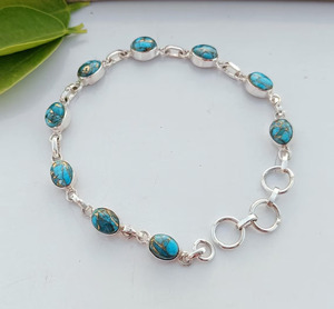 Blue <b>Copper</b> Turquoise Gemstone 925 Sterling Silver Handmade Adjustable Bracelet Elegant Designer Jewelry <b>Gift</b> <b>for</b> <b>Her</b> - Product Image 3