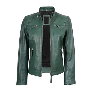 Women Real Leather Jacket Green Quilted Biker Moto Slim Fit Casual Outerwear Coat <b>Top</b> Selling Trendy Fashion Lady Cafe <b>Racer</b> - Product Image 6