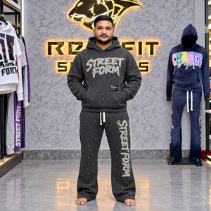 ชุดวอร์มผู้ชาย Rexfit Sports สีเทาแบบสั่งทำพิเศษ พร้อมตัวอักษรปักไหมพรมประดับเพชร กางเกงขายาวทรงหลวม ผ้าฝ้ายฟลีซ ชุดฤดูหนาว - Product Image 1