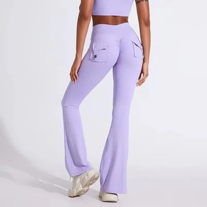 Pantalon de fitness ample pour femme, personnalisable avec logo, en Spandex, coupe bootcut, pour le yoga, prix usine - Product Image 4