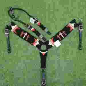 Conjunto de Cabezada y Pechopetral de Mohair Hecho a Mano con Cuero Argentino, Diseño de 3 Cruces, Correa Personalizable de 32 Pulgadas - Product Image 2