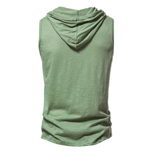 Sudadera con capucha sin mangas para hombre, de corte ajustado, lisa, teñida, de lana peinada, transpirable, para otoño y verano. - Product Image 4