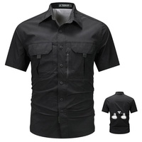 Chemise tactique à manches courtes, chemise de travail élastique multi-poches, haut décontracté à simple boutonnage pour la randonnée et le camping
