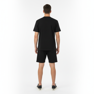 Ensemble T-shirt et short d'été pour homme, imprimé numérique personnalisé noir, 2 pièces, tricoté en mélange polyester/coton, séchage rapide, haute qualité, 300 GSM - Product Image 2