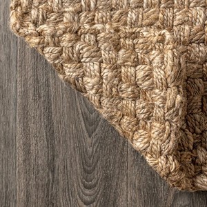Tapis rectangulaire en jute fait main, tissage plat, couleur unie, style moderne farmhouse, pour salon, nettoyage facile, poils courts - Product Image 4