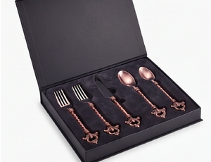 Ensemble de couverts vintage en or rose, finition mate, résistant à la rouille, manches en métal, design élégant pour mariage et repas. - Product Image 6