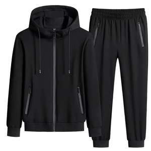 Survêtement en molleton noir jais pour l'hiver, taille plus, avec logo personnalisé, vêtements de rue tendance pour hommes adultes - Product Image 1
