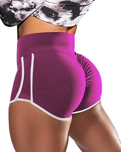 <b>Women</b> High Waisted Skinny Solid Compression Shorts Purple <b>White</b> Trim Sporty Quick Dry Elastic Waist - Product Image 3