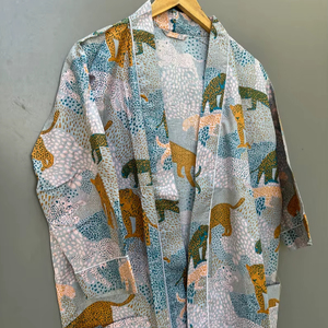 Bata Kimono de Algodón con Estampado de Aves, Estilo Boho, Kaftán para Festivales, Ropa Elegante para Estar en Casa - Product Image 1