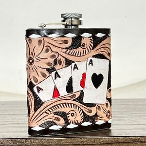 Gourde à whisky en cuir repoussé style western 7oz en acier inoxydable, ensemble cadeau style ranch western, cadeau de voyage pour hommes - Product Image 5