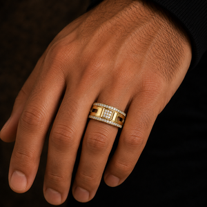 แหวนเพชรผู้ชายแบบสองแถวสุดหรู ทองคำแท้ 14K เพชรทรงกลม DEF VVS เพชรเลี้ยงในห้องปฏิบัติการ แหวนเพชรสำหรับผู้ชาย ขายส่ง - Product Image 2