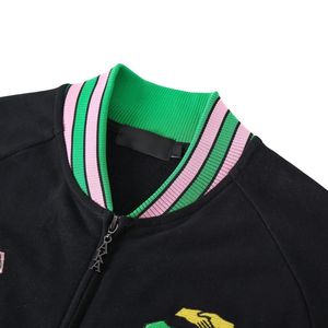 AKA Fleece Letterman <b>Jacket</b> Black Green <b>Pink</b> Varsity Style Embroidered Chenille <b>Jacket</b> Unisex College Fashion Outerwear - Product Image 6