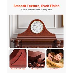 Horloge de grand-père classique vintage de 6,4 pouces avec mouvement à quartz, en MDF, design silencieux intégré, style antique - Product Image 5