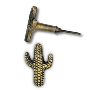 Antique Brass Cactus Shape Cabinet <b>Knob</b> Handle for <b>Dresser</b> Kitchen Drawer Southwestern Style Zinc Alloy Easy Installation - Product Image 1