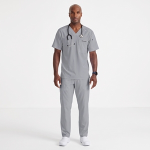 Ensemble de blouses médicales bleues pour hommes KhumBro, haut à col en V et pantalon extensible – Uniforme médical flexible pour infirmières et médecins - Product Image 6