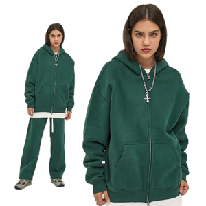 Conjunto de Sudadera con Capucha y Cremallera para Hombre, Color Verde Azulado, 100% Algodón, Forro Polar, Estilo Casual Hip Hop, Color Sólido, Ropa de Otoño - Product Image 4