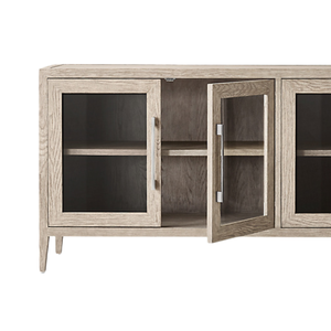 French Contemporary Style Solid Teak Durable <b>Sideboard</b> Four Glass Doors Display Cabinet with Shelves for Dining Room - Product Image 4