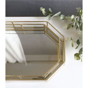 Modern Geometric Glass <b>Mirror</b> Tray Decorative Metal <b>Vanity</b> Organizer Perfume Jewelry Display Plate <b>Table</b> Centerpiece Wedding - Product Image 6