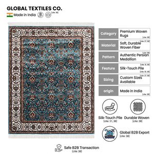 Alfombra Vintage de Lana/Seda Persa Color Verde Azulado, Hecha a Máquina, Pelo Medio, Antideslizante, Antibacteriana, con Diseño de Rompecabezas, para Sala de Estar o Dormitorio - Product Image 6