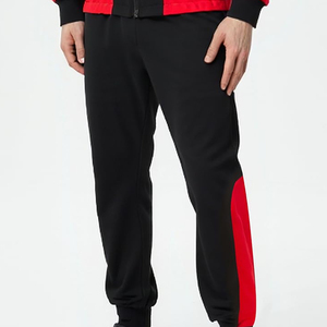Men's Black Red Color Block Fleece Tracksuit <b>Pants</b> Elastic Waist Side Pockets Casual Winter Wear Regular Fit Full Length - Product Image 3