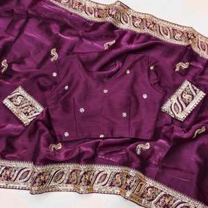 Designer Wedding Apparel <b>Saree</b> with Multi-Treads Embroidery Sequins Work and Coding - Product Image 5