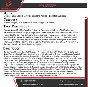 กรรไกรตัดจมูกแบบสองคม ยี่ห้อ Gunter รุ่น SuperCut  ปลายหยัก  วัสดุสแตนเลส  สำหรับศัลยกรรมหู คอ จมูก  ความแม่นยำสูง - Product Image 5