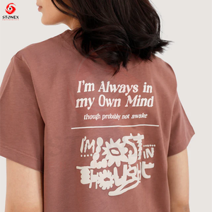 Camiseta Holgada Estampada para Mujer, de Algodón Suave y Transpirable, Corte Relajado, Hombros Caídos, Estilo Casual, Prenda Esencial de Verano - Product Image 5