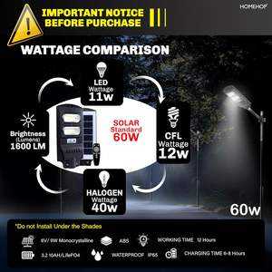 Homehop All in One 60W LED Solar Street <b>Light</b> Outdoor Waterproof with Automatic Motion <b>Sensor</b> Lamp for Home Garden Pathway - Product Image 3