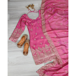 Pure Heavy Simar Georgette Top & Plazzo Dupatta Set para mujer para fiesta - Product Image 3