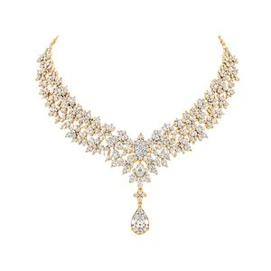 Premium Handcrafted Floral Lab Diamond <b>Necklace</b> Round Pear Cut Gold Pendant Bridal High End Occasion <b>Statement</b> Luxury Jewelry - Product Image 1