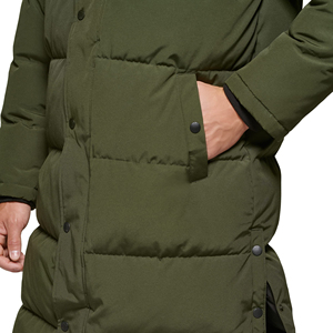 Men's Long Down Puffer Jacket With Hood Windproof Casual <b>Winter</b> <b>Coat</b> Olive Green <b>Thick</b> Polyester Shell Button Closure - Product Image 6