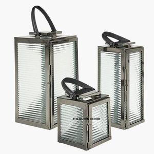<b>Set</b> Of Two Concrete Unique Candle Jar and Gifting Lighting Products European Style Stainless Steel Glass Metal <b>Lantern</b> Golden - Product Image 3