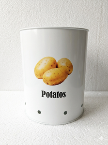 Vintage Metal Onion <b>Storage</b> Container Cream Galvanized Potato <b>Vegetable</b> Bin Breathable Kitchen Countertop Food Canister - Product Image 2