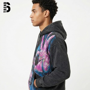 Sudadera con Capucha Personalizada para Hombre, Color Carbón, Lavado Ácido, 450GSM, Diseño Vintage con Estampado de Calavera, Estilo Urbano Y2K, Corte Holgado y Cuadrado - Product Image 2