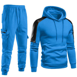 Survêtement gris pour homme avec blocs de couleur, fermeture éclair intégrale, col montant, coupe décontractée, en polyester et coton, pour l'automne, avec poches latérales - Product Image 4