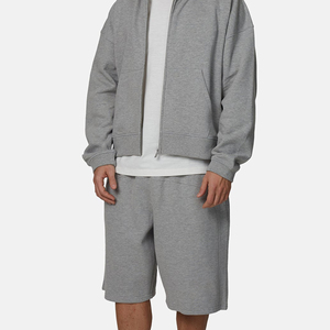 Men's Gray Solid Color Knitted Bermuda Shorts <b>Elastic</b> Waist Casual Style Mid Rise With Pockets Breathable Cotton Fabric - Product Image 6