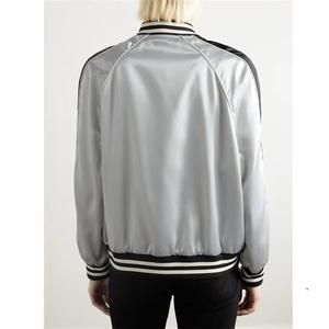 <b>Men's</b> Silver Varsity <b>Jacket</b> With Black Trim Regular Fit Casual Bomber Coat Turn-down Collar Polyester Material Autumn Wear - Product Image 4