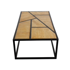 Mesa de Centro de Madera de Mango, Estilo Industrial Geométrico, Resistente y Duradera, con Marco de Metal Negro, Moderna y Rústica para Sala de Estar - Product Image 4